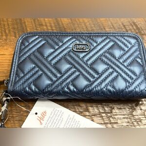 Lug Whirly RFID Wristlet Wallet. Metallic Indigo. NWT
